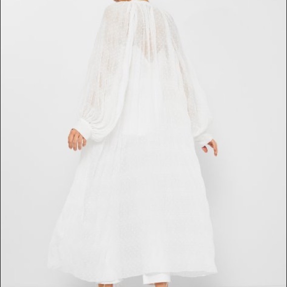 ZARA NEW MIDI DOTTED MESH DRESS SEMI-SHEER BALLOON SLEEVES WHITE SZ SMALL BNWT - Picture 2 of 2